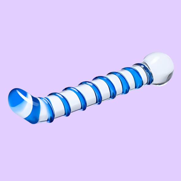 GLAS Mr. Swirly G-Spot Glass Dildo με κυρτή κεφαλή από διάφανο και μπλέ γυαλί