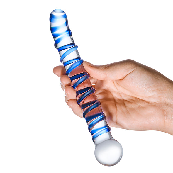 GLAS Mr. Swirly G-Spot Glass Dildo με κυρτή κεφαλή από διάφανο και μπλέ γυαλί