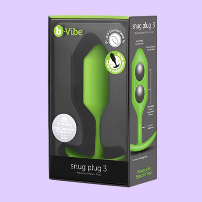 b-Vibe Snug Plug 3 Πρωκτική Σφήνα σε λάιμ χρώμα σε συσκευασία